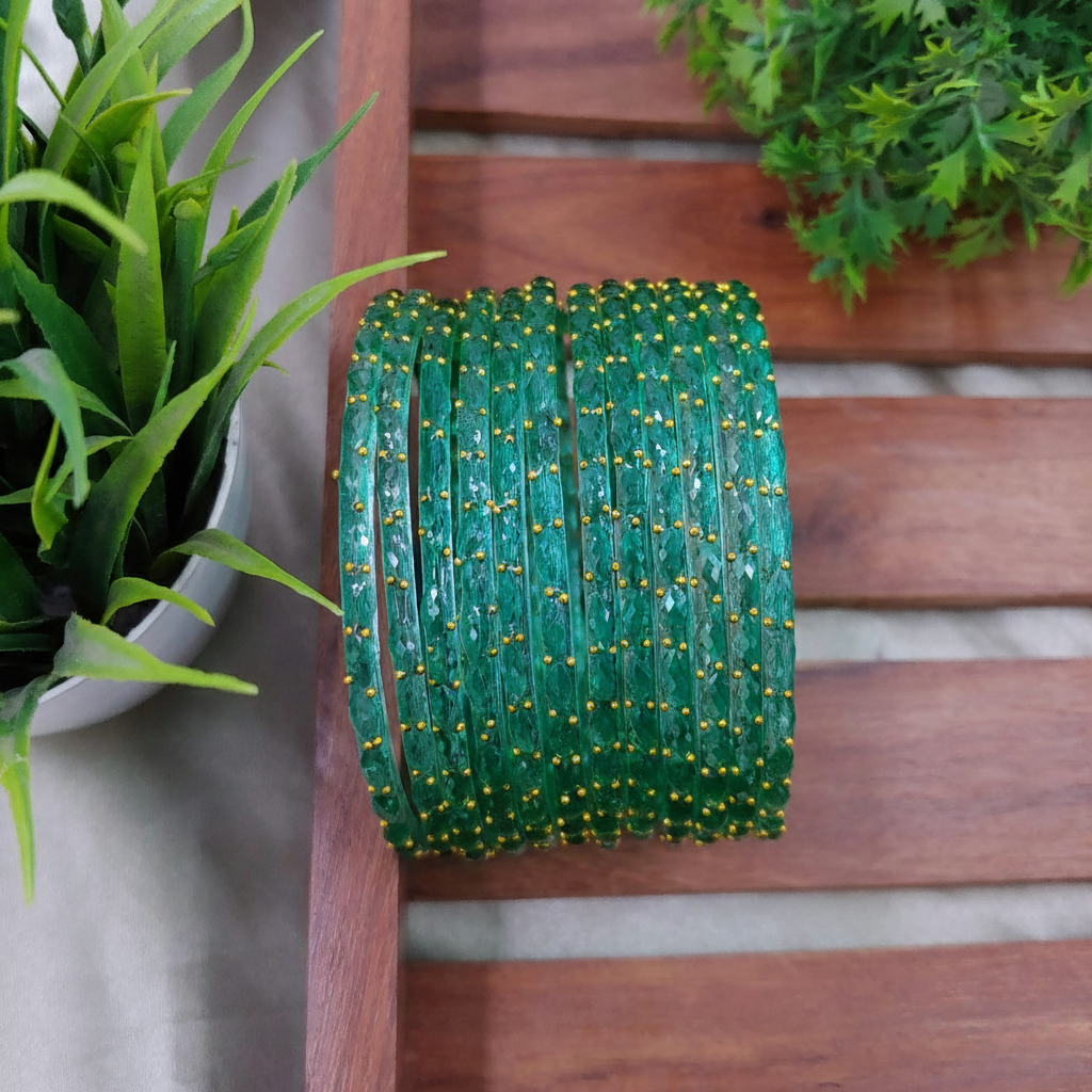 Raindrop Glass Bangles – Set of 12 Bangles (With / Without Ghungru)
