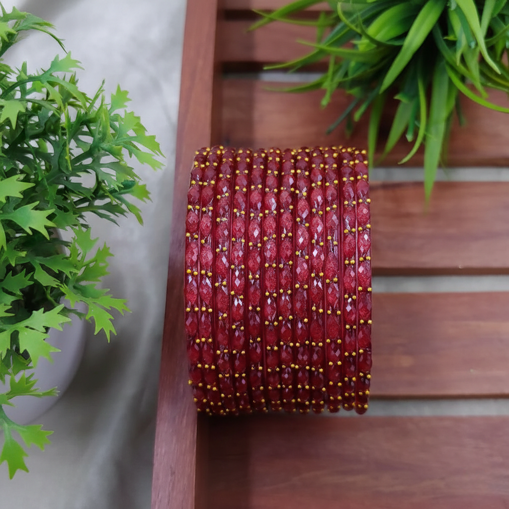 Raindrop Glass Bangles – Set of 12 Bangles (With / Without Ghungru)