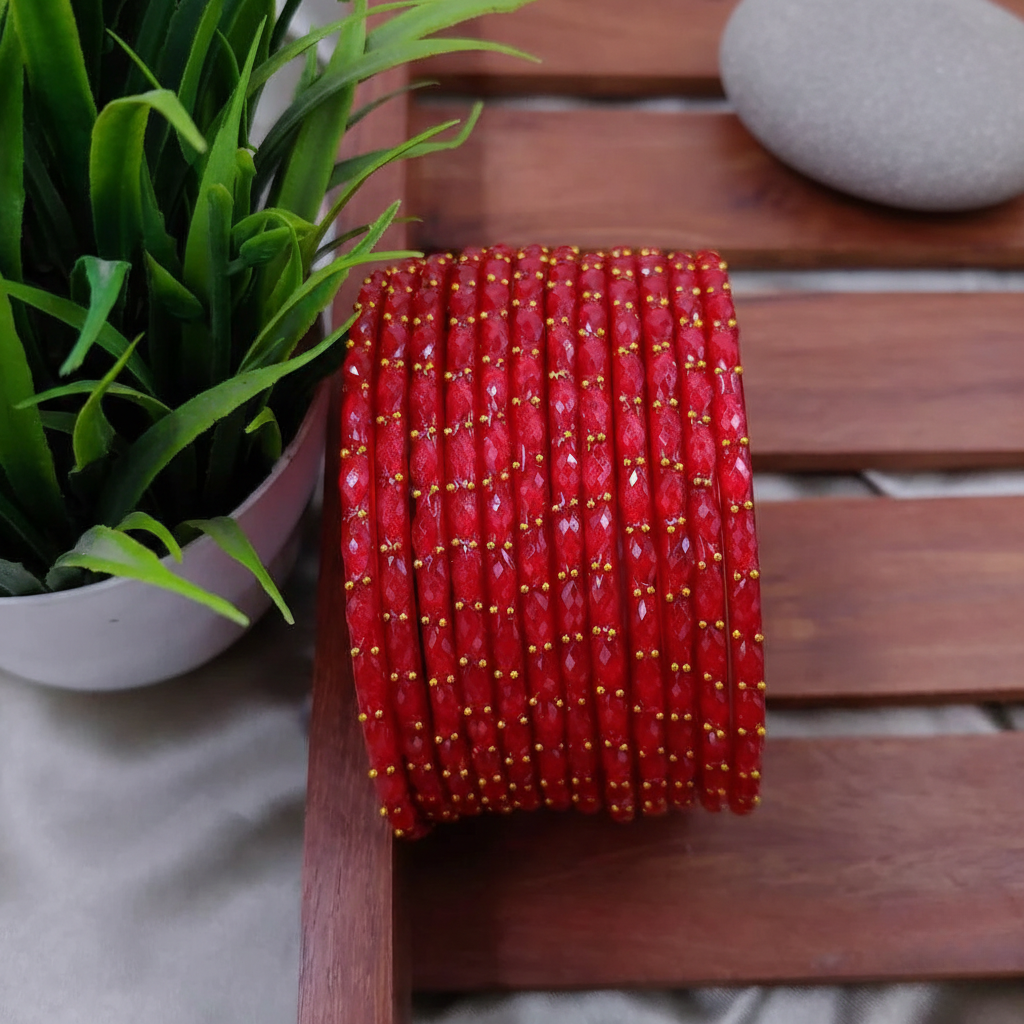 Raindrop Glass Bangles – Set of 12 Bangles (With / Without Ghungru)